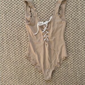 Marysia scalloped PALM SPRINGS TIE MAILLOT tan size small